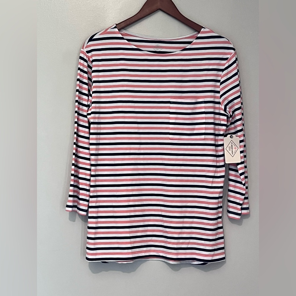 NWT St. John’s Bay Striped 3/4 Sleeve Top - Medium 🌸